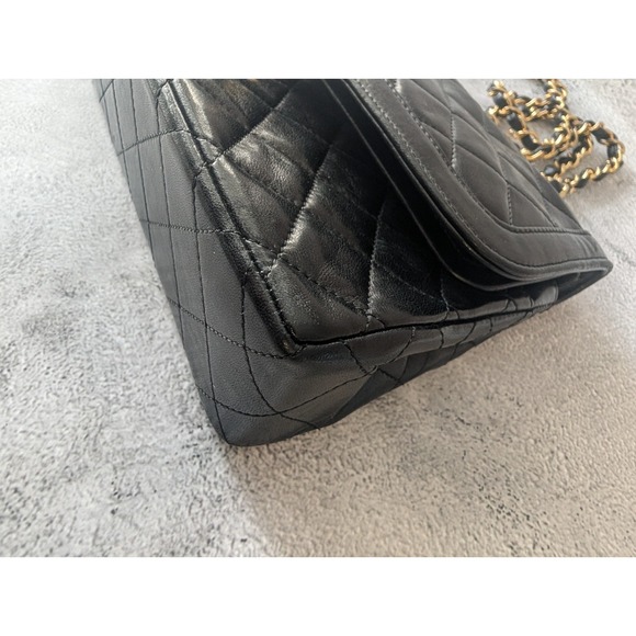 RARE Vintage Chanel Paris Limited 26cm Double Flap Two-Tone CC Black Lambskin - Picture 8 of 16